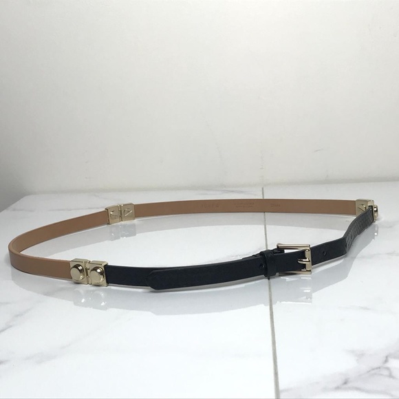 J.Crew Mixed Leather Rivet Tan & Black Thin Belt - Picture 8 of 8